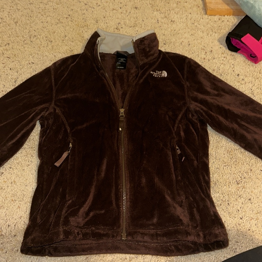 Brown fleece north face jacket